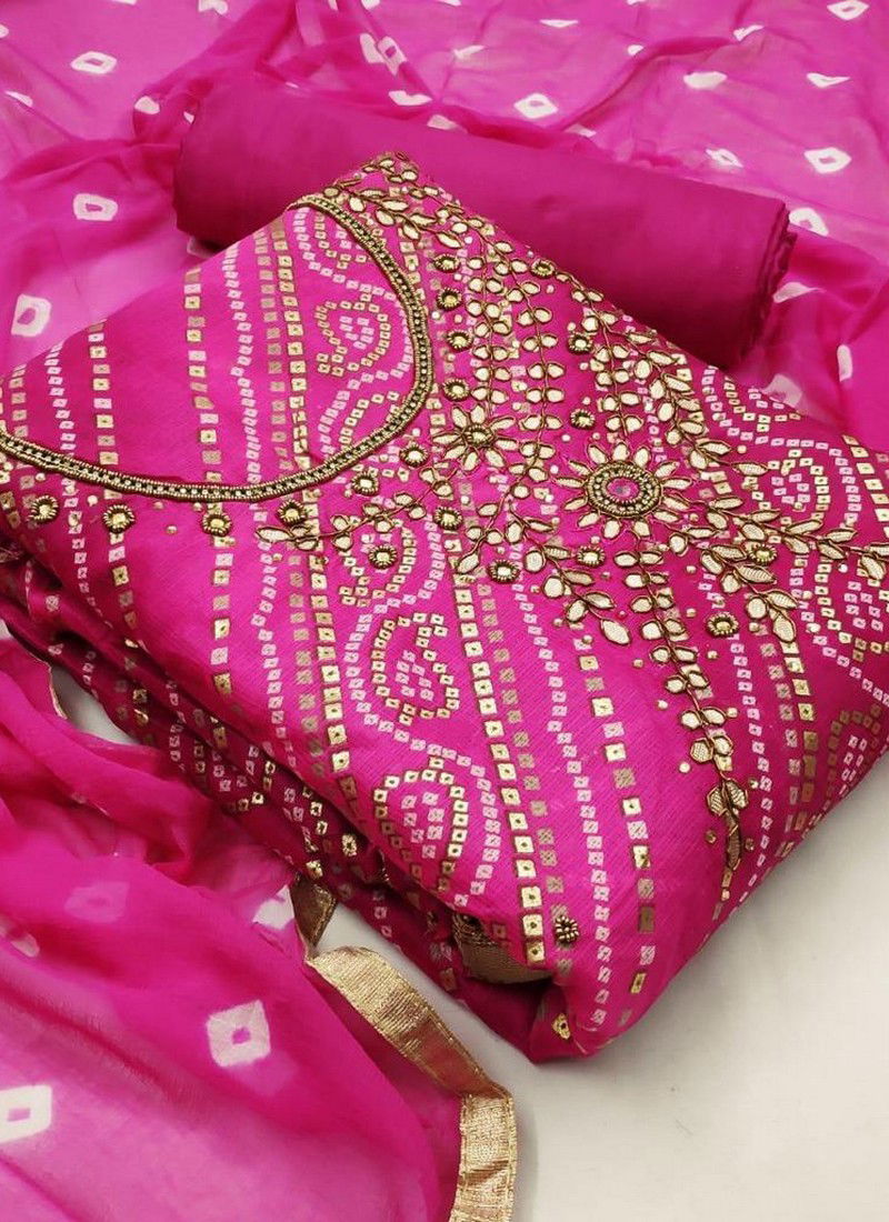 Exclusive Fancy Designer Heavy Festive Wear Cota Checks Bandani Print And Hand Work Dress Material Suit Collection 